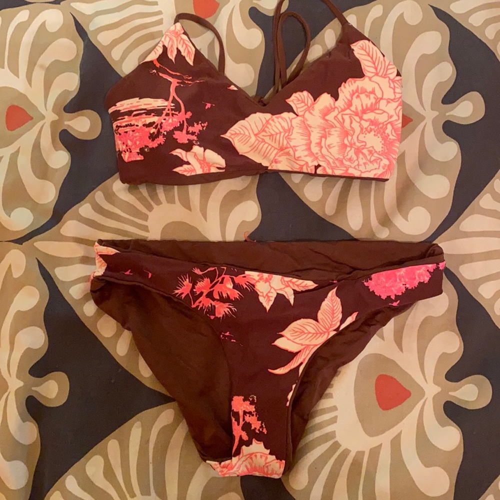 Surf Shop Swimsuit! Burgundy color with Neon Pink!